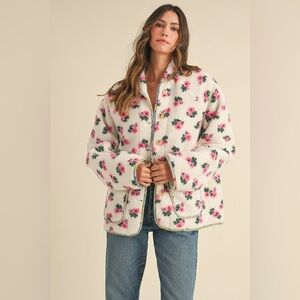MABLE Floral Print Sherpa Jacket in Off White